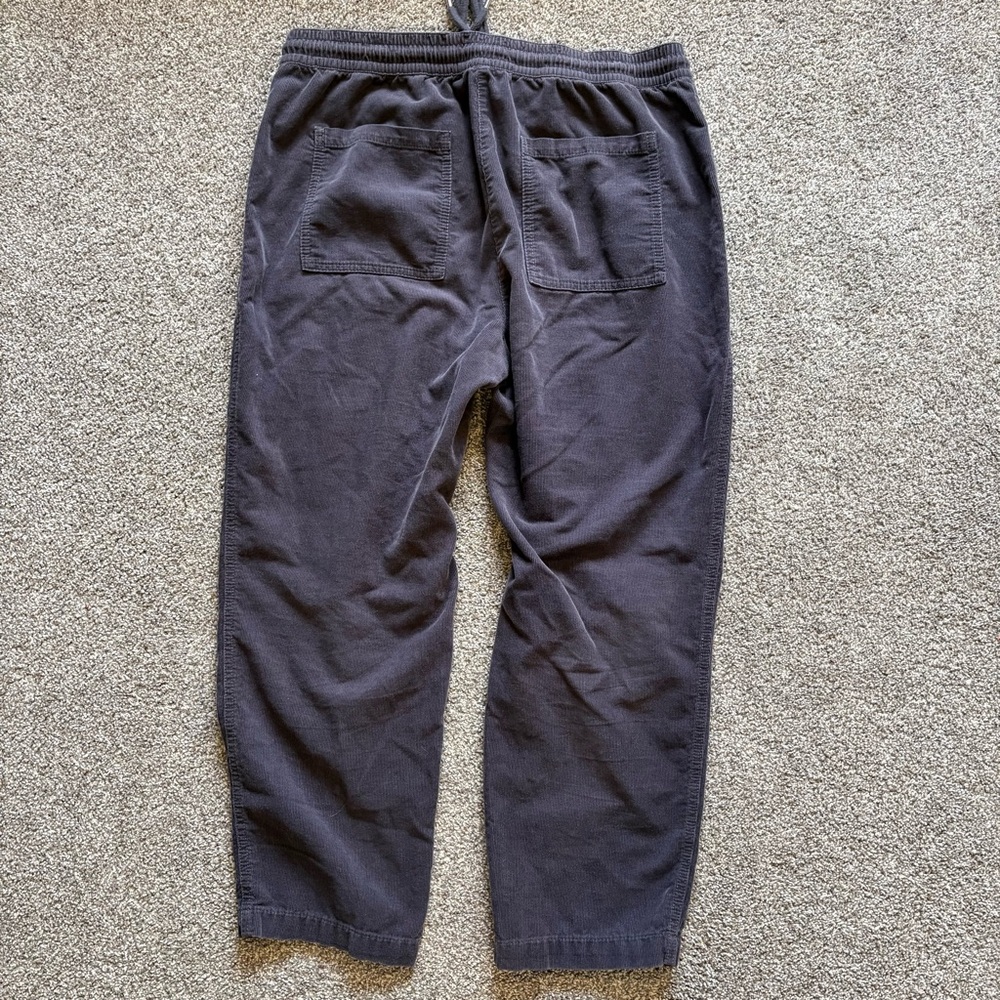 Loft Dark Gray Corduroy Wide Straight Leg Cropped Pants Drawstring Large - Picture 6 of 6